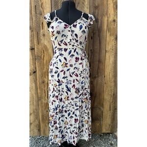 Off The Shoulder Flowing Wrap Maxi‎ Tiered Floral Size L Fairy Cottagecore Boho
